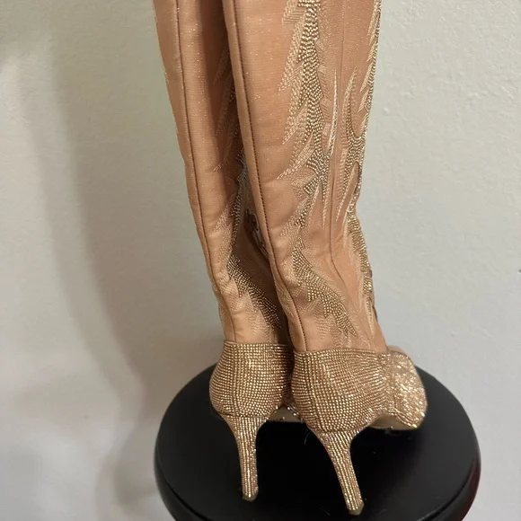 Rose Gold Gianni Bini Katyanna Over The Knee Rhinestone Boots - Picture 2 of 9